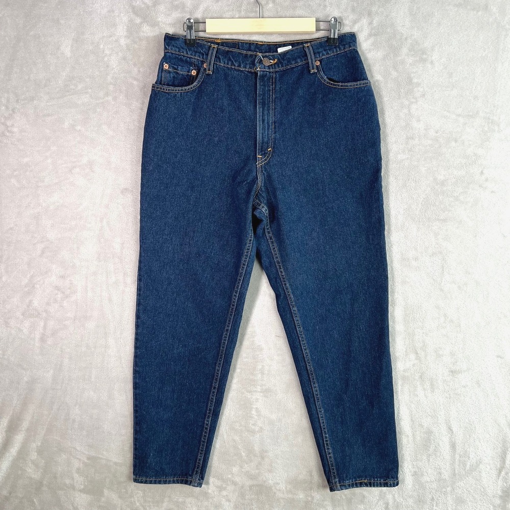 Vtg Levis 550 High Rise Relaxed Tapered Dark Jeans Womens 14P Petite Mom USA 90s